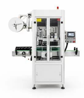 Representative sleeve labeling machine for bottled-water line integration