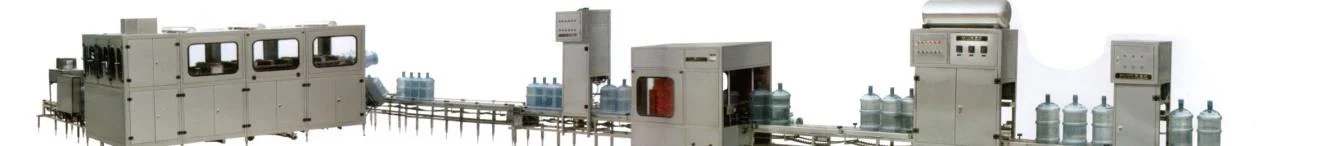 Representative five-gallon bottled-water machinery line arranged as a connected equipment train